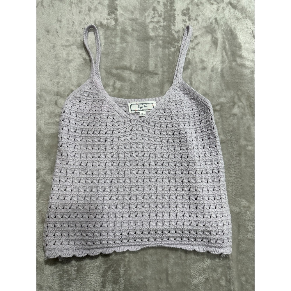 Hippie Rose Knit Tank Women's Size Medium Lilac Stretch V-Neck Straps EUC